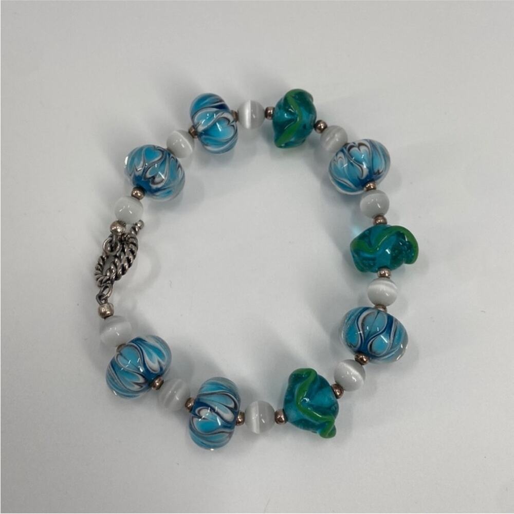 Handmade Murano blue and green beaded bracelet